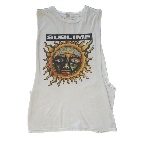 Tops - Sublime Sun Graphic Band Tee Cut-Off Sleeveless White Size S